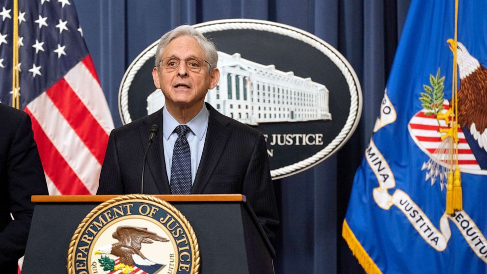 PHOTO: Attorney General Merrick Garland speaks during a news conference at the Department of Justice, on Jan. 12, 2023, in Washington, D.C.