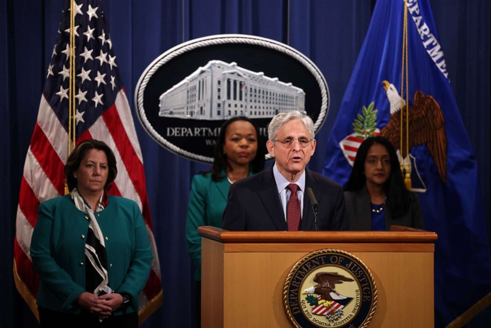 PHOTO: Attorney General Merrick Garland speaks about voting rights legislation at a news conference at the Department of Justice on June 25, 2021, in Washington.