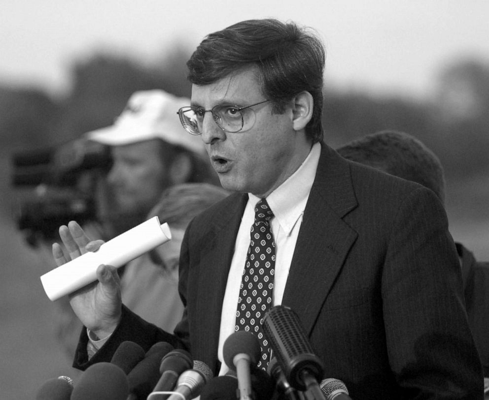 PHOTO: Merrick Garland, associate deputy attorney general, speaks to the media following the hearing of Oklahoma bombing suspect Timothy McVeigh, in El Reno, Okla., April 27, 1995.