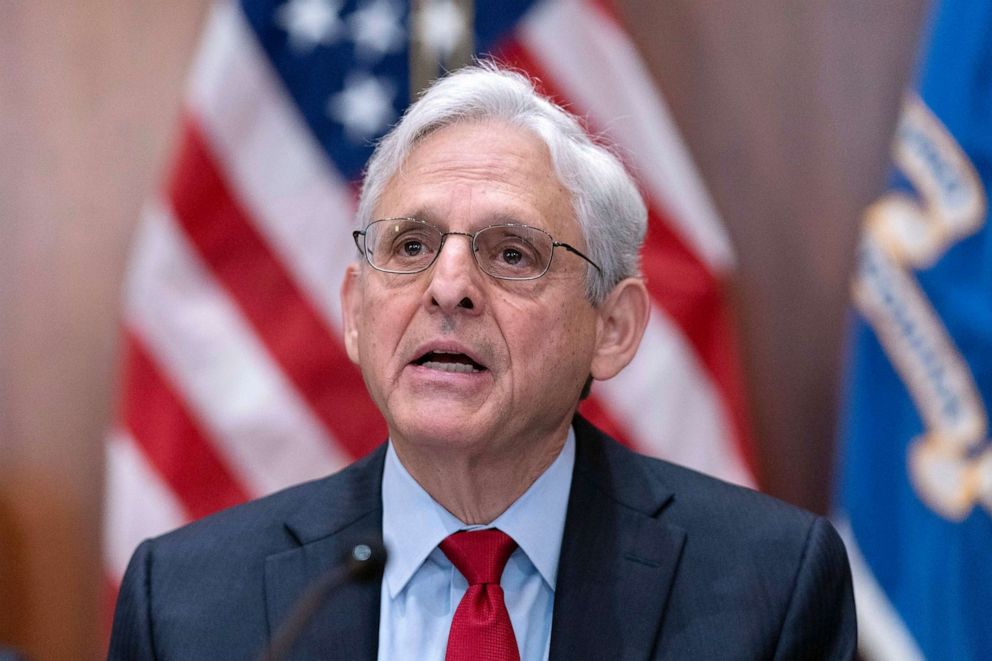 PHOTO: Attorney General Merrick Garland speaks during a meeting with all of the U.S. Attorneys to discuss violent crime reduction strategies at the Department of Justice in Washington, Wednesday, June 14, 2023.