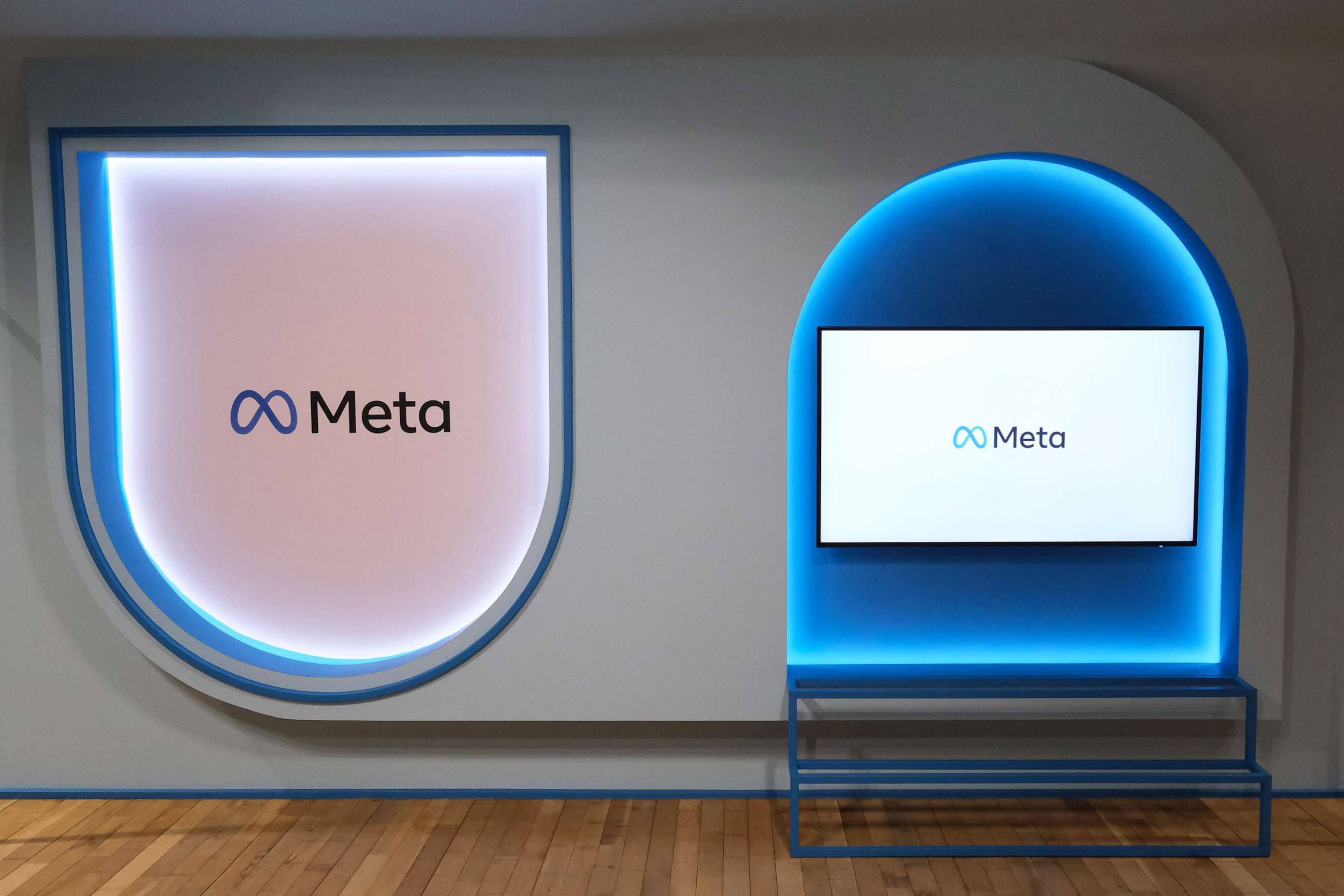 PHOTO: In this June 20, 2022, file photo, signage for Meta Platforms Inc. is shown inside its India headquarters in Gurugram, India.