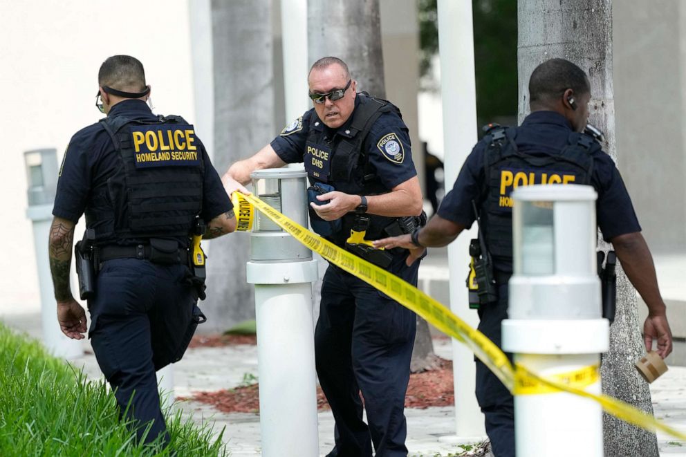 PHOTO: Federal Protective Service Police officers cordon off an area outside the Wilkie D. Ferguson Jr. U.S. Courthouse, June 12, 2023, in Miami.