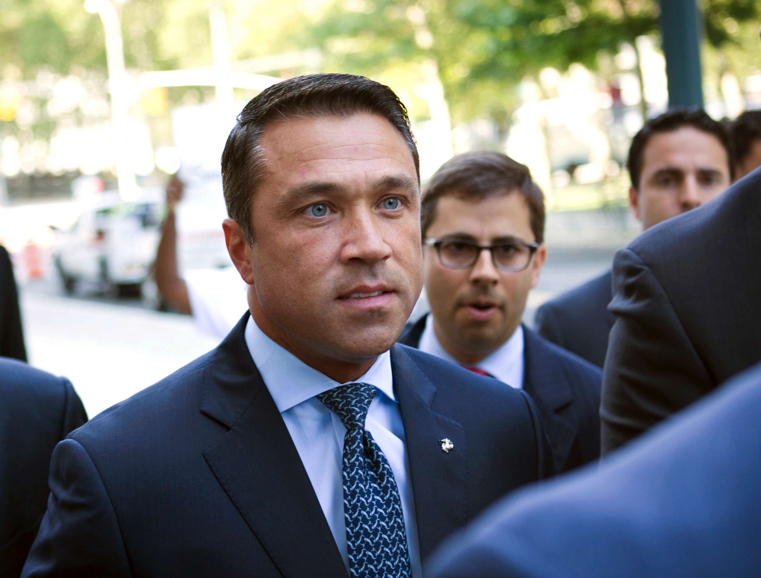 PHOTO: Former Rep. Michael Grimm arrives ahead of his sentencing for aiding in filing a false tax return, at federal court in the Brooklyn borough of New York, on July 17, 2015.