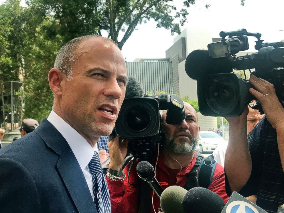 Porn actress Stormy Daniels lawyer Michael Avenatti talks to the media outside of Los Angeles County Superior Court after a hearing in Los Angeles Tuesday, July 10, 2018.