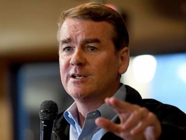 PHOTO: Democratic Senator Michael Bennet speaks on Feb. 22, 2019, in Johnston, Iowa.