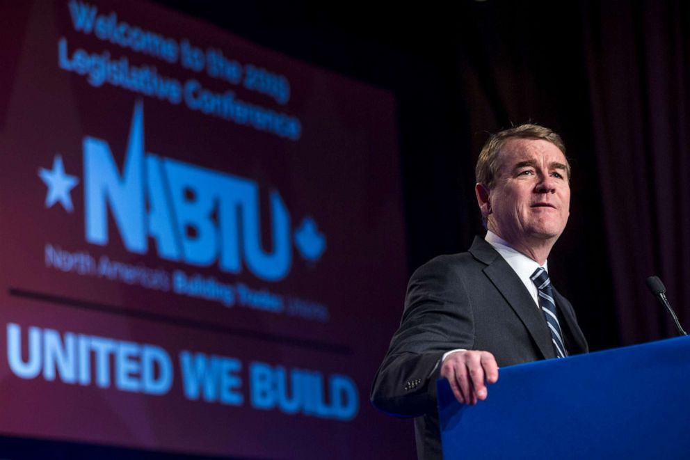 PHOTO: Sen. Michael Bennet speaks during the North American Building Trades Unions Conference at the Washington Hilton, April 10, 2019, in Washington, DC.