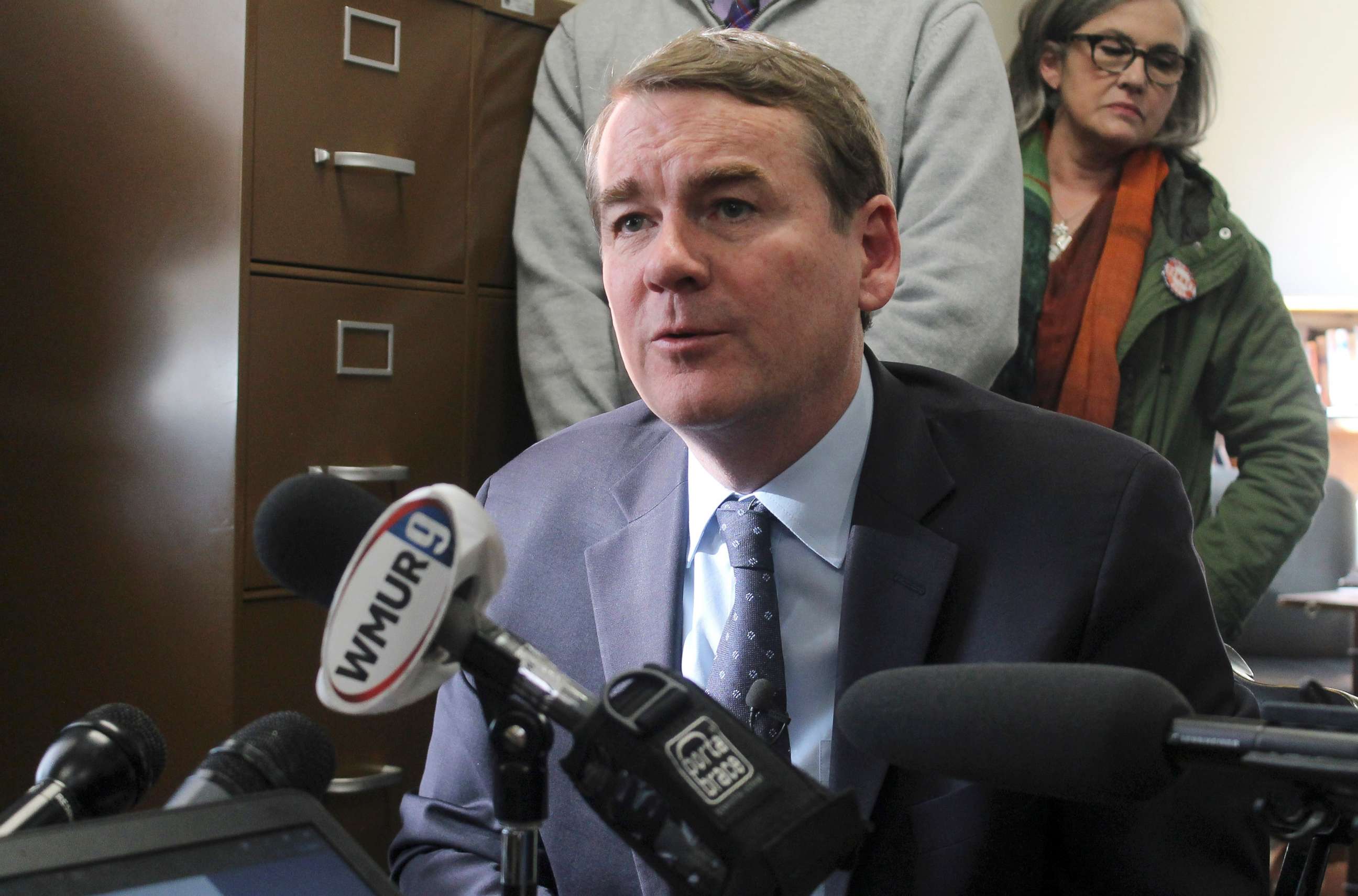 PHOTO: Democratic presidential candidate Sen. Michael Bennet speaks to the media in the New Hampshire secretary of state's office, Nov. 6, 2019, in Concord, N.H., after filing to be on the state's first-in-the-nation presidential primary ballot.