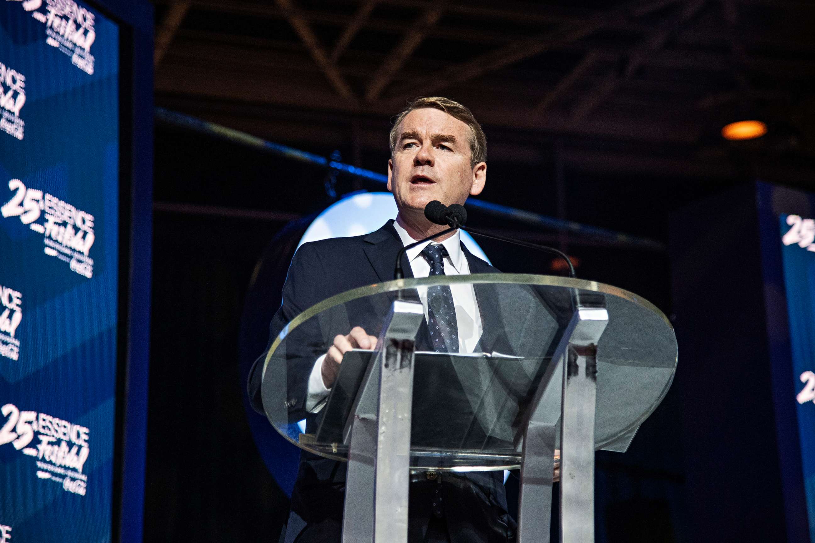 PHOTO: Democratic presidential candidate, Sen. Michael Bennet, speaks at the 2019 Essence Festival in New Orleans, July 6, 2019.
