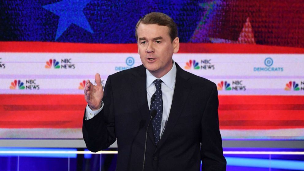 PHOTO: Michael Bennet participates in the second night of the first 2020 democratic presidential debate at the Adrienne Arsht Center for the Performing Arts in Miami, June 27, 2019.