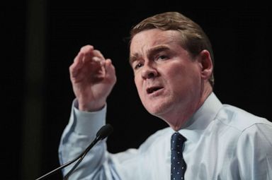 PHOTO: Democratic presidential candidate and Colorado Senator Michael Bennet speaks at the Iowa Democratic Partys Hall of Fame Dinner on June 9, 2019, in Cedar Rapids, Iowa.
