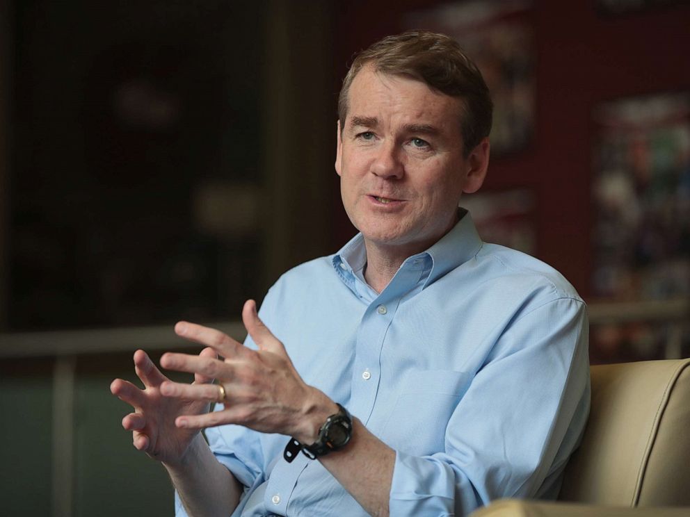 PHOTO: Michael Bennet speaks during a campaign stop on May 18, 2019 in Sioux City, Iowa.