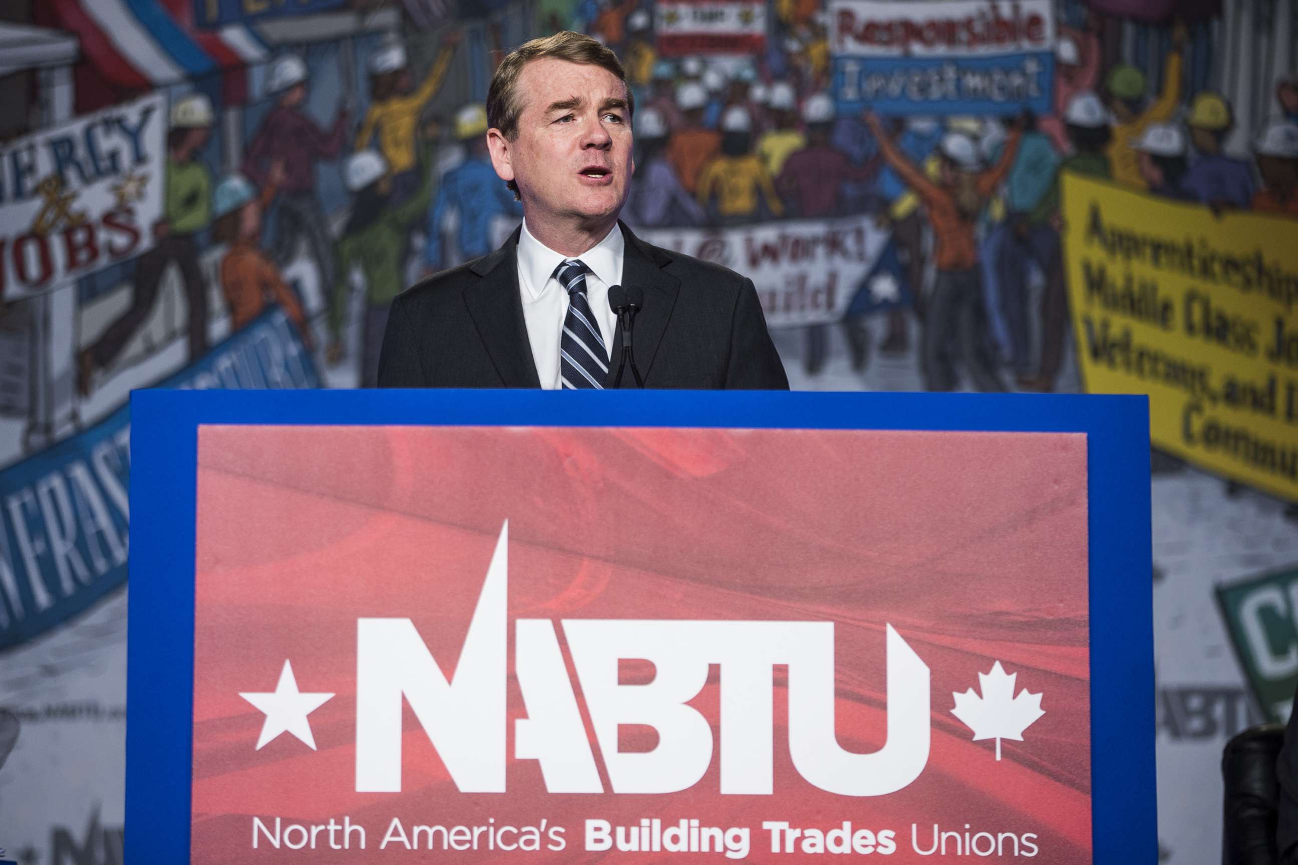 PHOTO: Sen. Michael Bennet speaks during the North American Building Trades Unions Conference in Washington, D.C., April 10, 2019.