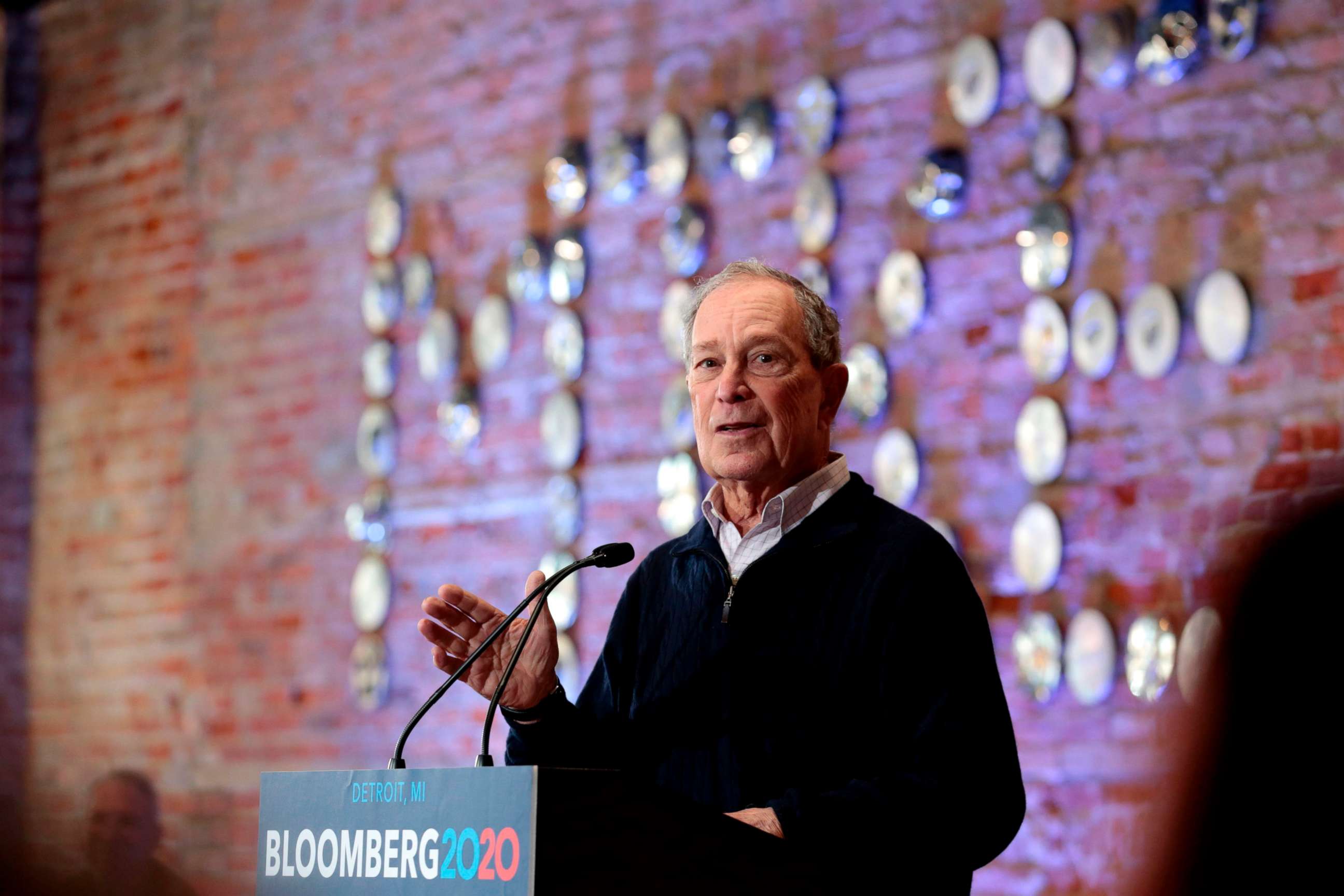 PHOTO: 2020 Democratic presidential hopeful and former New York Mayor Michael Bloomberg speaks during an event to open a campaign office at Eastern Market in Detroit, Michigan, Dec. 21, 2019.
