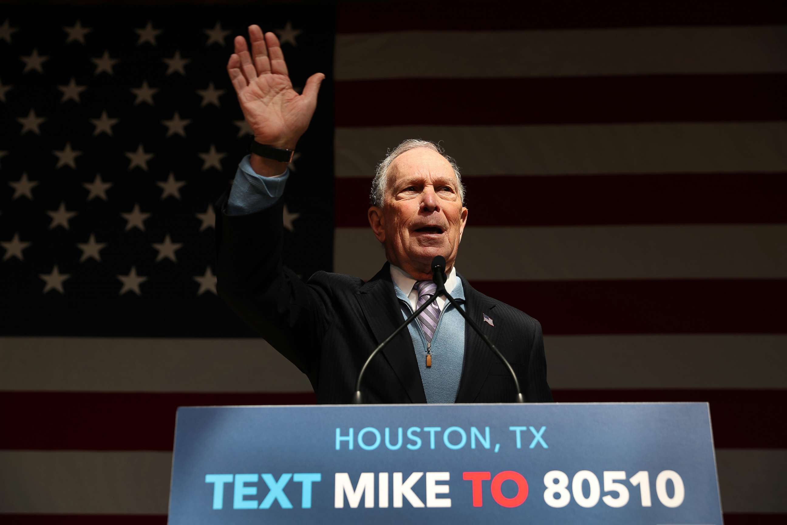 PHOTO: Democratic presidential candidate, former New York City mayor Mike Bloomberg speaks to supporters during a rally held at The Rustic, Feb. 27, 2020, in Houston, Texas.