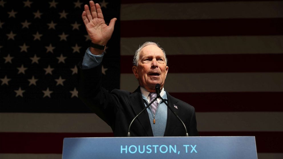 PHOTO: Democratic presidential candidate, former New York City mayor Mike Bloomberg speaks to supporters during a rally held at The Rustic, Feb. 27, 2020, in Houston, Texas.