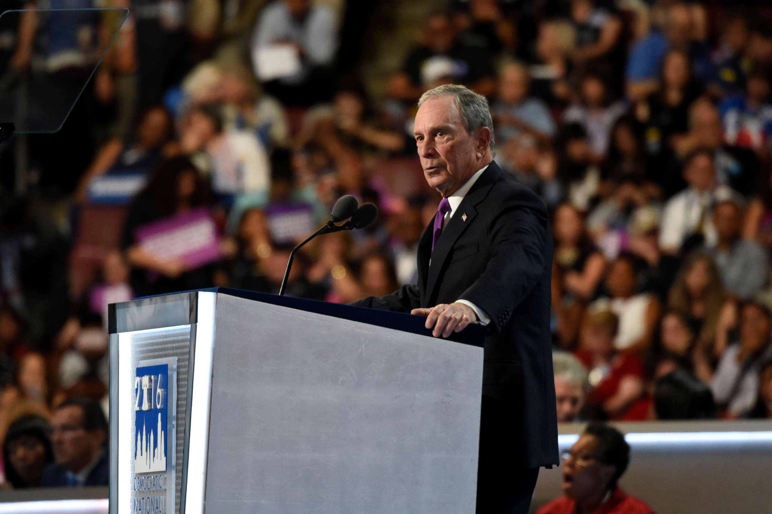 PHOTO: Michael Bloomberg speaks at the 2016 Democratic National Convention from the Wells Fargo Center in Philadelphia, PA, July 27, 2016.