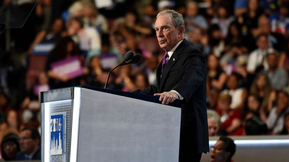 PHOTO: Michael Bloomberg speaks at the 2016 Democratic National Convention from the Wells Fargo Center in Philadelphia, PA, July 27, 2016.