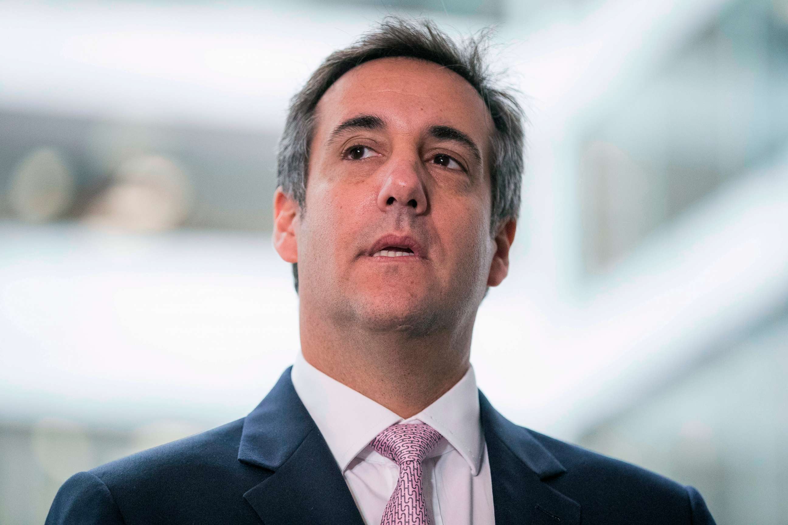 PHOTO: President Donald Trump's personal attorney Michael Cohen appears in front of members of the media after a closed door meeting with the Senate Intelligence Committee on Capitol Hill, in Washington, Sept. 19, 2017.