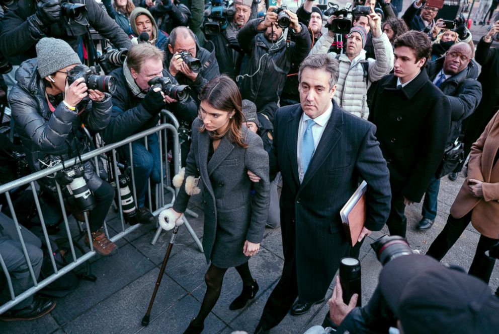 PHOTO: Michael Cohen, center, President Donald Trump's former lawyer, accompanied by his children Samantha, left, and Jake, right, arrives at federal court for his sentencing in New York, Dec. 12, 2018.