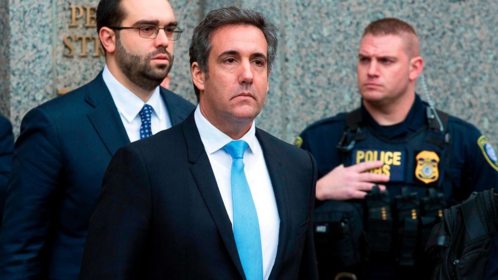 PHOTO: Michael Cohen, President Donald Trump's personal attorney, center, leaves federal court, in New York, April 16, 2018.