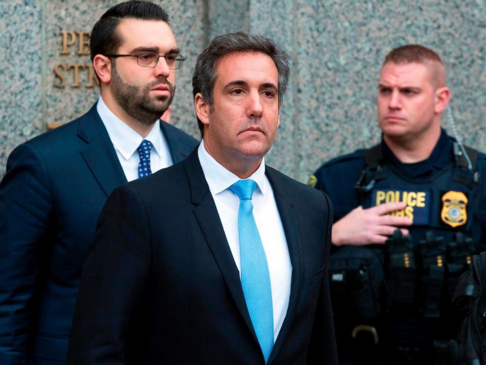 PHOTO: Michael Cohen, President Donald Trumps personal attorney, center, leaves federal court, in New York, April 16, 2018.