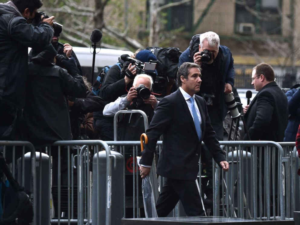 PHOTO: Michael Cohen, personal lawyer of President Donald Trump, arrives for a court hearing at the US Courthouse in New York, April 16, 2018. Cohen has been under criminal investigation and FBI agents last week raided his home and other locations.