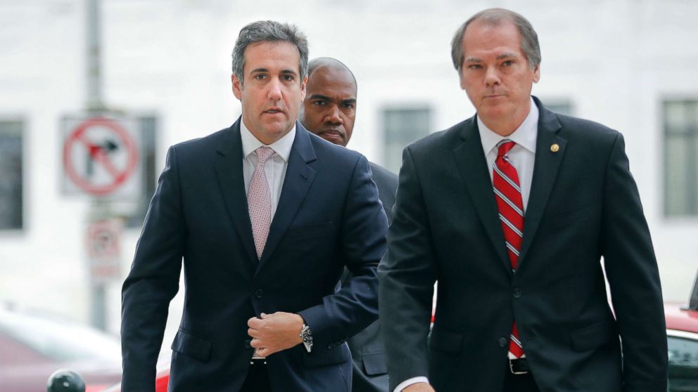 Michael Cohen, left, President Donald Trump's personal attorney, arrives on Capitol Hill to testify before the Senate Intelligence Committee in a closed session in Washington, D.C., Sept. 19, 2017. 