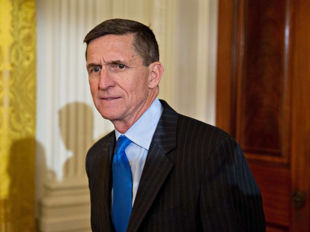 PHOTO: National Security Advisor Michael Flynn arrives to a swearing in ceremony of White House senior staff in the East Room of the White House in Washington, Jan. 22, 2017.