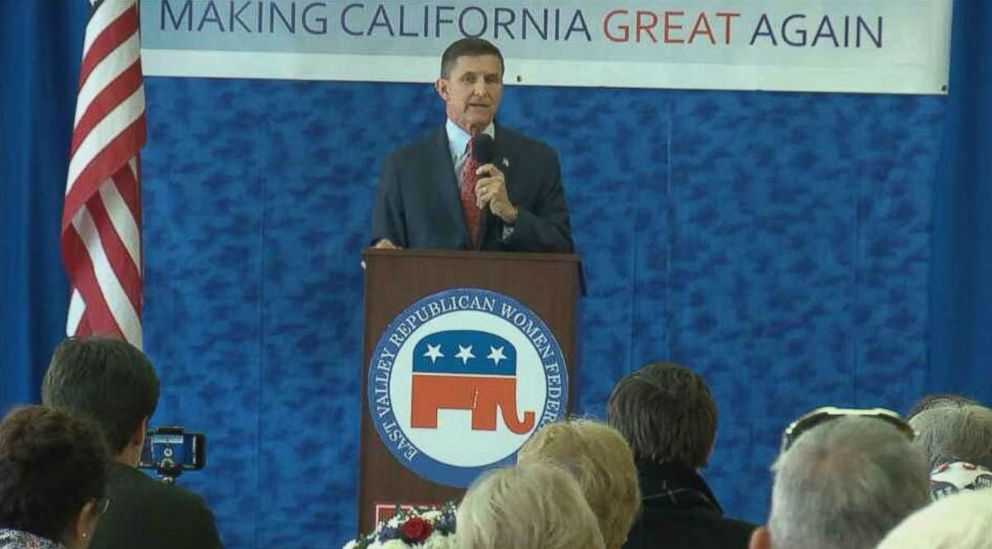 Former National Security Adviser Michael Flynn spoke at an event to endorse Republican Omar Navarro for the 43rd Congressional District in La Quinta, California, on March 16, 2018.