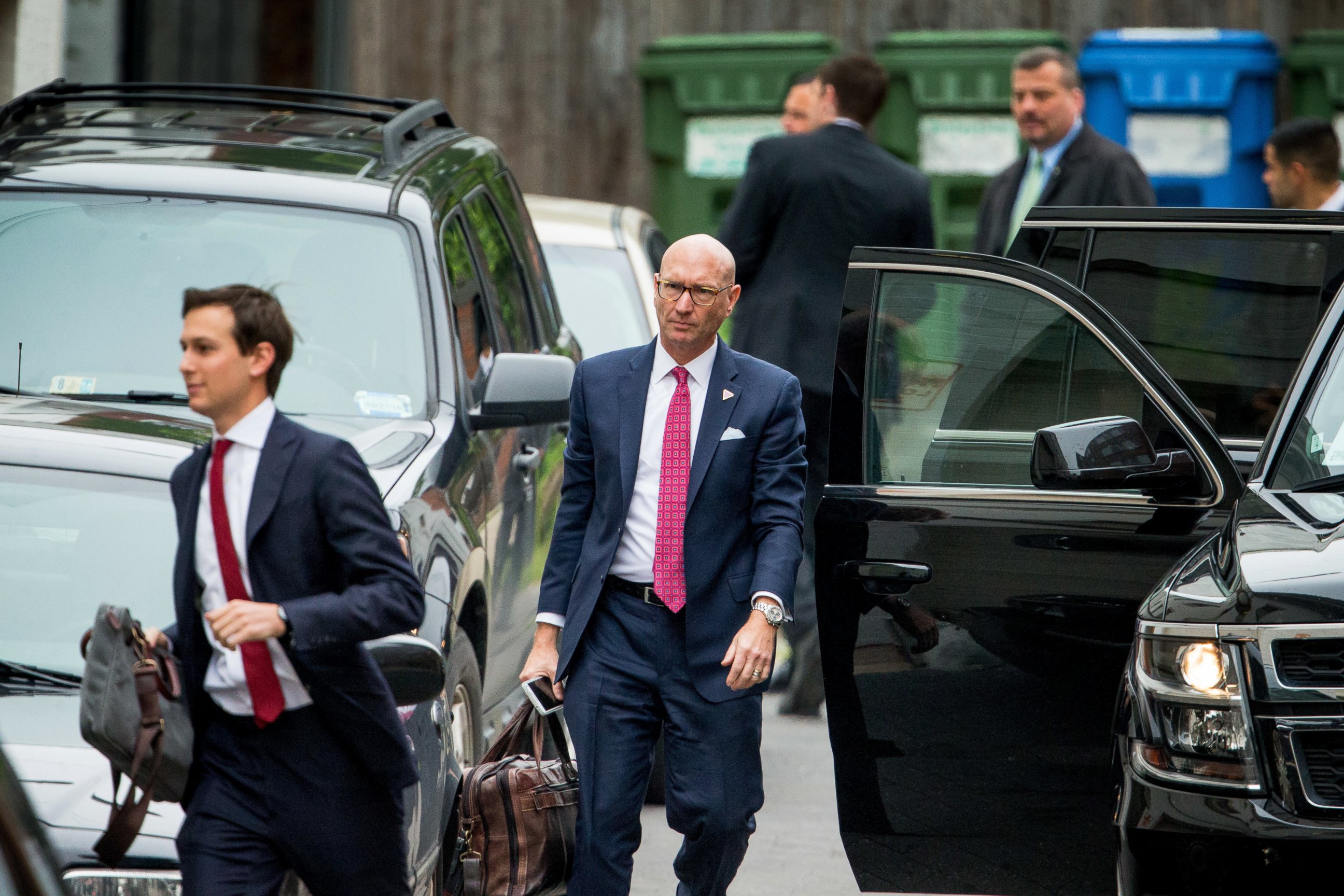 PHOTO: In this file photo, Donald Trump's then-deputy campaign manager Michael Glassner, center, arrives for a meeting with Paul Ryan at Republican National Committee Headquarters on Capitol Hill in Washington on May 12, 2016.