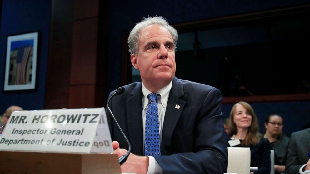 PHOTO: Department of Justice Inspector General Michael Horowitz testifies before a House Committee on Capitol Hill in Washington, D.C., June 19, 2018.