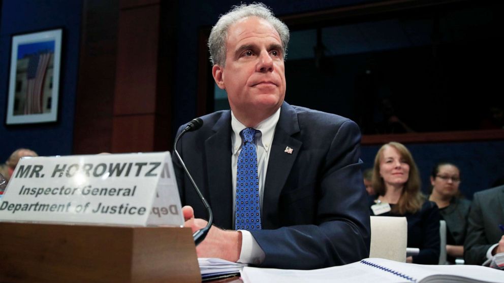PHOTO: Department of Justice Inspector General Michael Horowitz testifies before a House Committee on Capitol Hill in Washington, D.C., June 19, 2018.