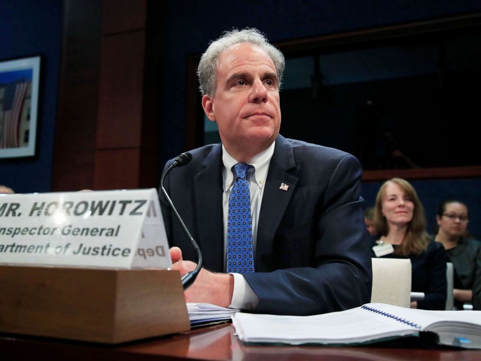 PHOTO: Department of Justice Inspector General Michael Horowitz testifies before a House Committee on Capitol Hill in Washington, D.C., June 19, 2018.