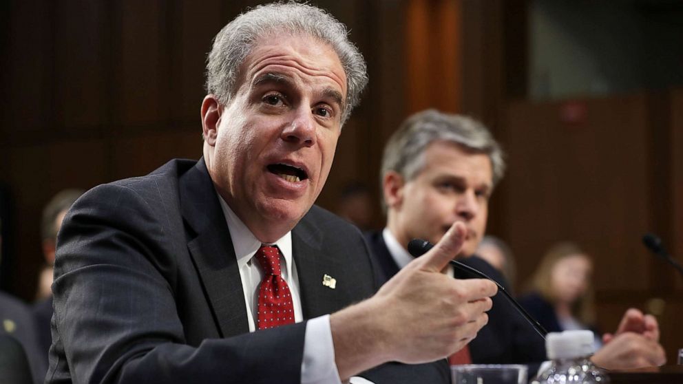PHOTO: Justice Department Inspector General Michael Horowitz testifies before the Senate Judiciary Committee in the Hart Senate Office Building on Capitol Hill in Washington, June 18, 2018.