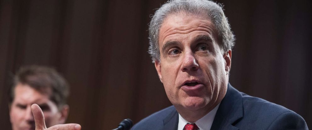 PHOTO: Michael Horowitz, inspector general of the Justice Department, testifies before a Senate Judiciary Committee in Hart Building, July 26, 2017.