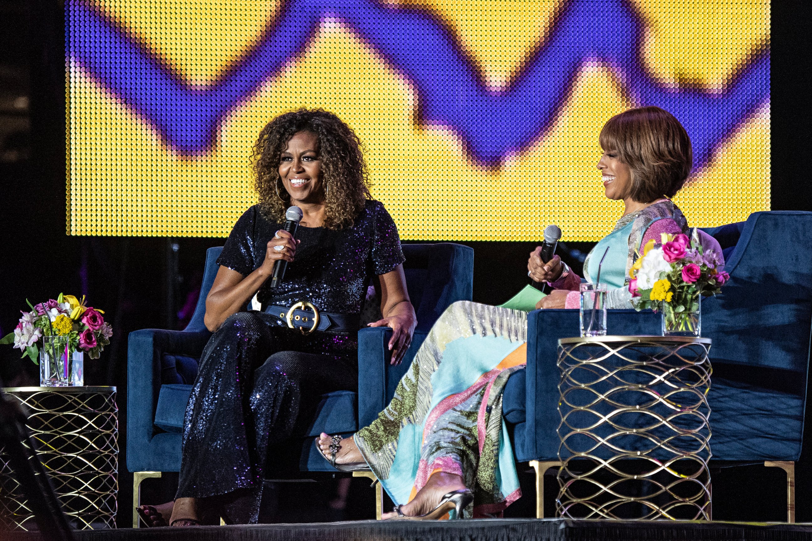 PHOTO: Michelle Obama and Gayle King participate in the 2019 Essence Festival at the Mercedes-Benz Superdome, Saturday, July 6, 2019, in New Orleans.