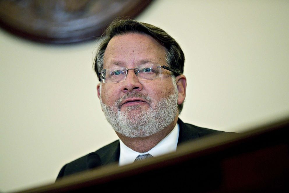 PHOTO: Senator Gary Peters, a Democrat from Michigan, makes an opening statement in place of Senator Bill Nelson, a Democrat from Florida, during a Senate Commerce, Science, and Transportation Committee hearing in Washington, D.C., Sept. 13, 2017.