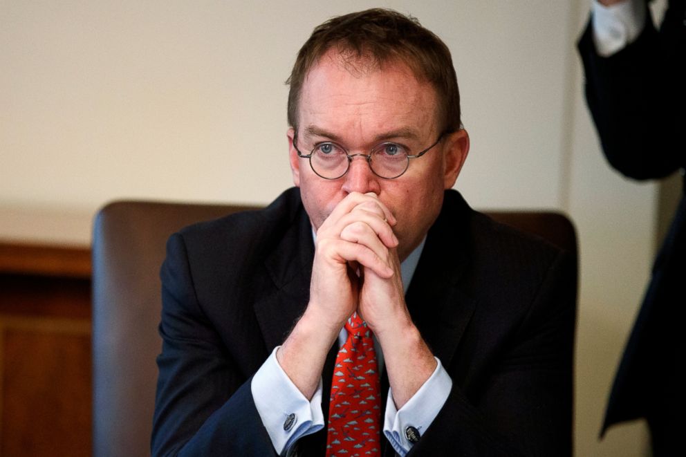 PHOTO: White House chief of staff Mick Mulvaney listens as President Donald Trump speaks during a cabinet meeting at the White House in Washington.