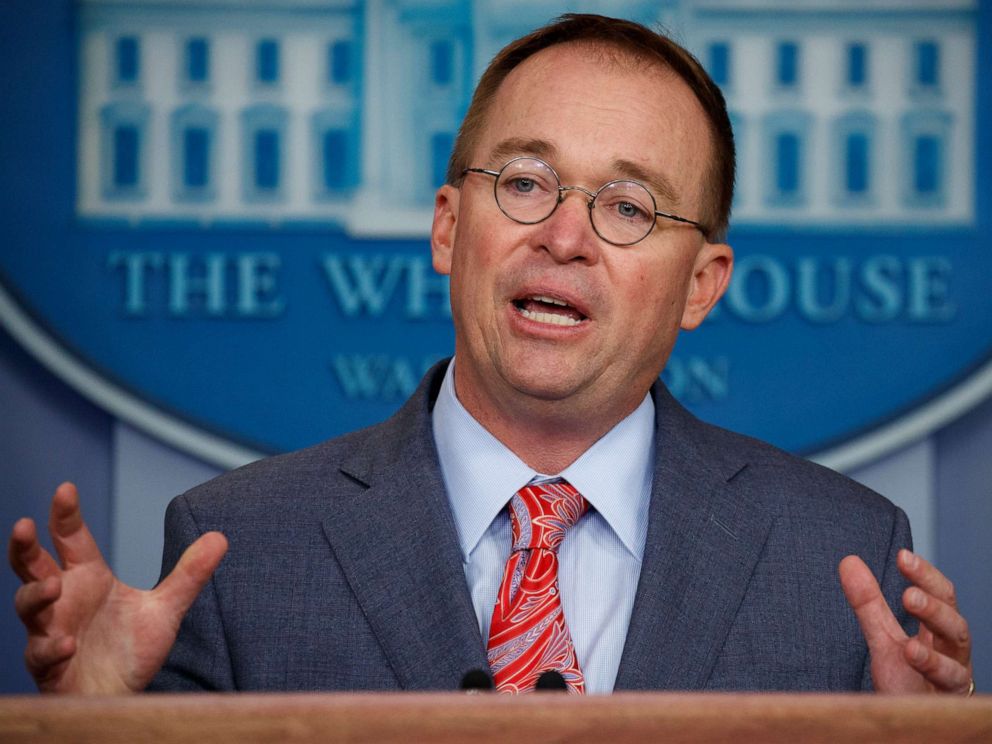 PHOTO: Mick Mulvaney speaks in the White House briefing room in Washington, Oct. 17, 2019.
