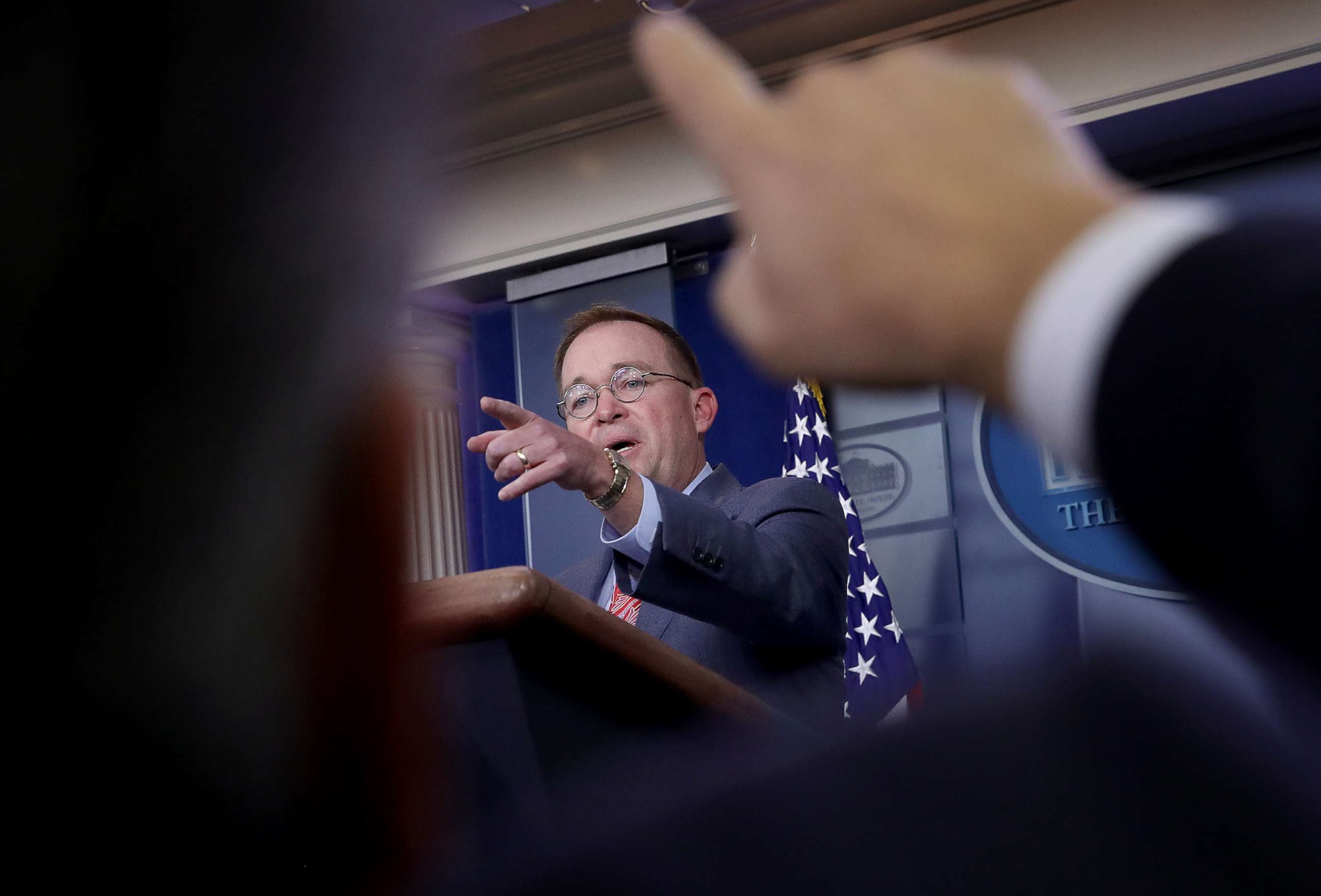 PHOTO: Acting White House Chief of Staff Mick Mulvaney answers questions during a briefing at the White House on Oct. 17, 2019 in Washington, D.C.