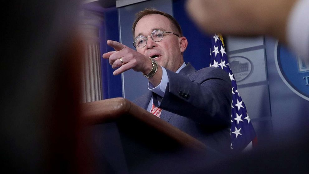 PHOTO: Acting White House Chief of Staff Mick Mulvaney answers questions during a briefing at the White House on Oct. 17, 2019 in Washington, D.C.