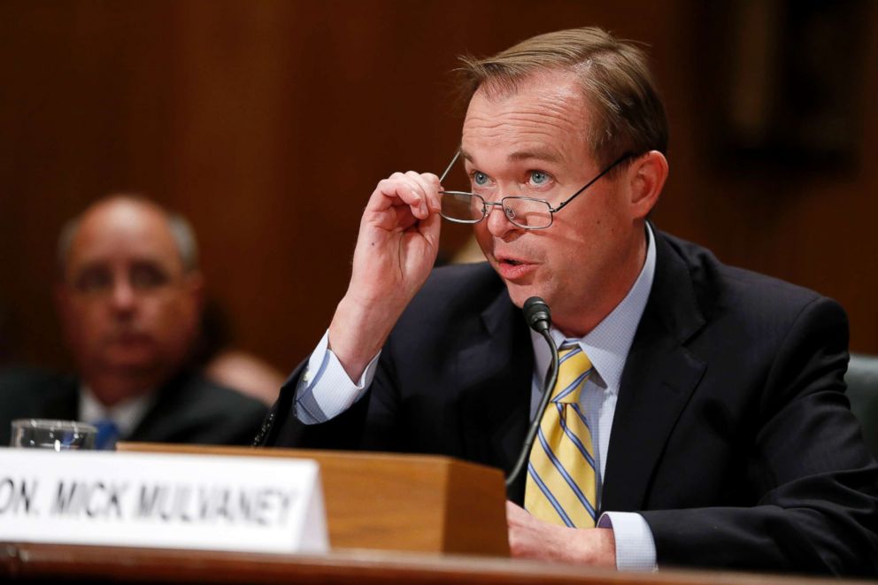 PHOTO: Representative Mick Mulvaney, Office of Management and Budget director nominee testifies during a Senate Governmental Affairs Committee confirmation hearing in Washington, D.C., on Jan. 24, 2017.