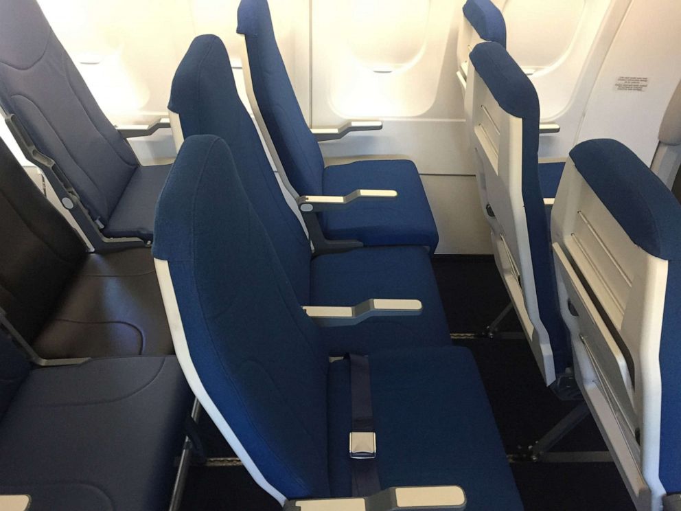 PHOTO: Molon Labe Seating's S1 design staggers the aircraft's three-seat arrangement so that the middle seat is a few inches lower, and sits slightly behind the aisle and window seat, increasing the middle seat width by about three inches.