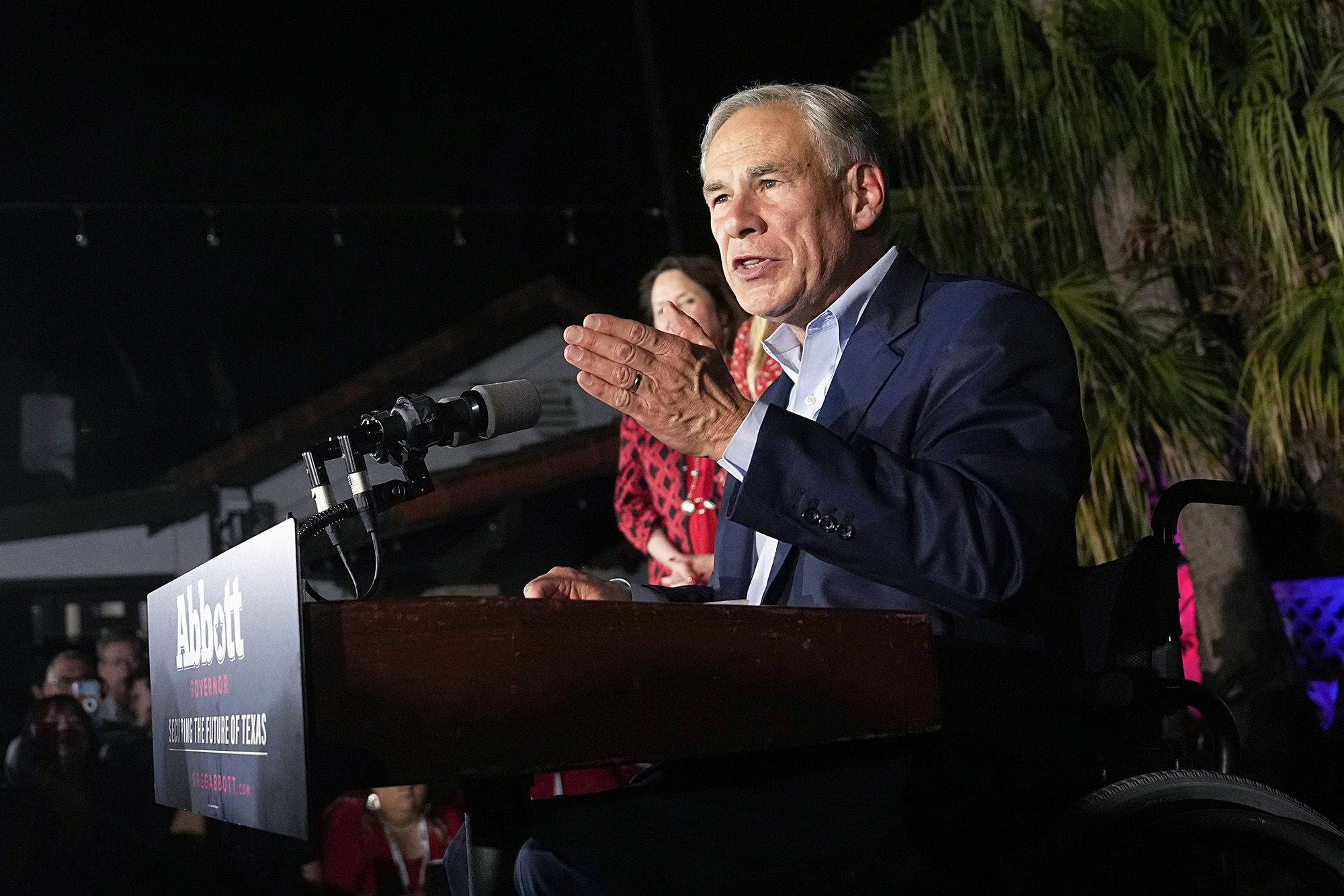 PHOTO: Texas Gov. Greg Abbott speaks during an election night party in McAllen, Texas, Nov. 8. 2022.