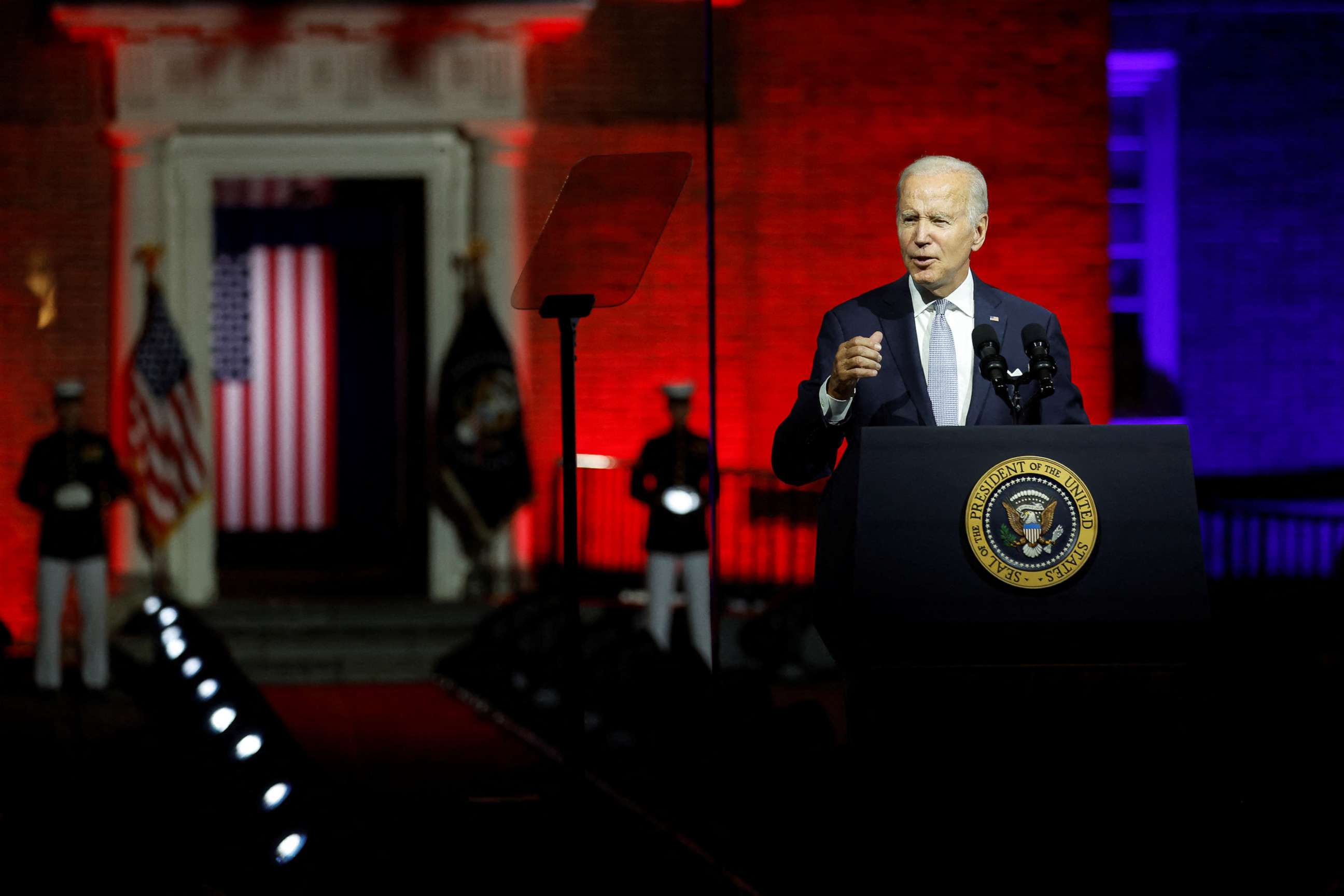 PHOTO: President Joe Biden delivers remarks on what he calls the "continued battle for the Soul of the Nation" in front of Independence Hall in Philadelphia, Sept. 1, 2022.