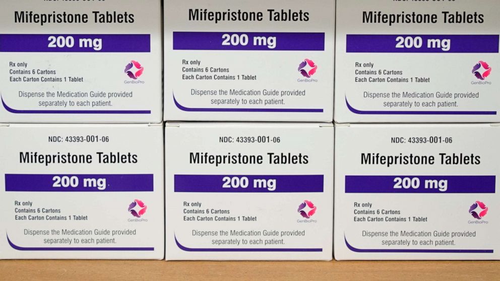 PHOTO: Boxes of mifepristone medication sit on a shelf at the West Alabama Women's Center in Tuscaloosa, Alabama on March 16, 2022.