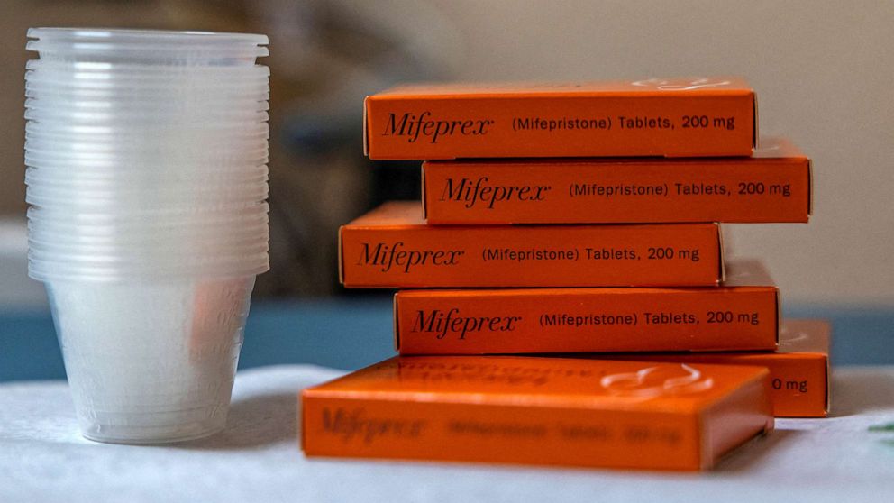 PHOTO: Boxes of mifepristone, the first pill given in a medical abortion, are prepared for patients at Women's Reproductive Clinic of New Mexico in Santa Teresa, New Mexico, January 13, 2023.