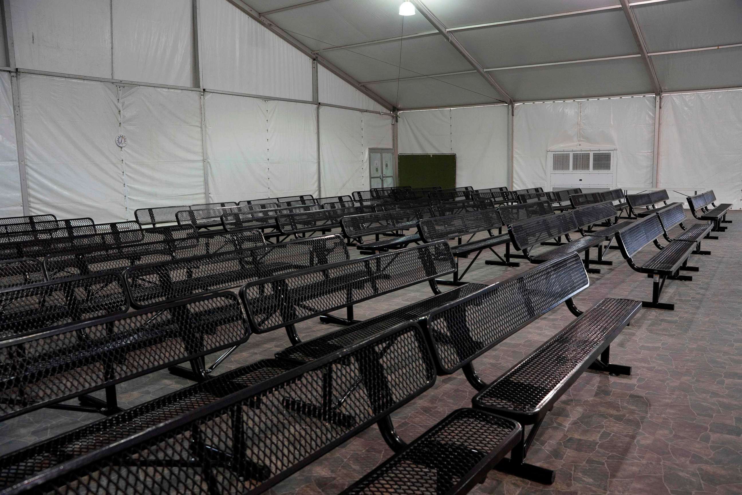 PHOTO: TThe intake area for migrants waiting to be processed at the new temporary holding facility opened by Customs and Border Protection in El Paso, Texas, May 2, 2019.