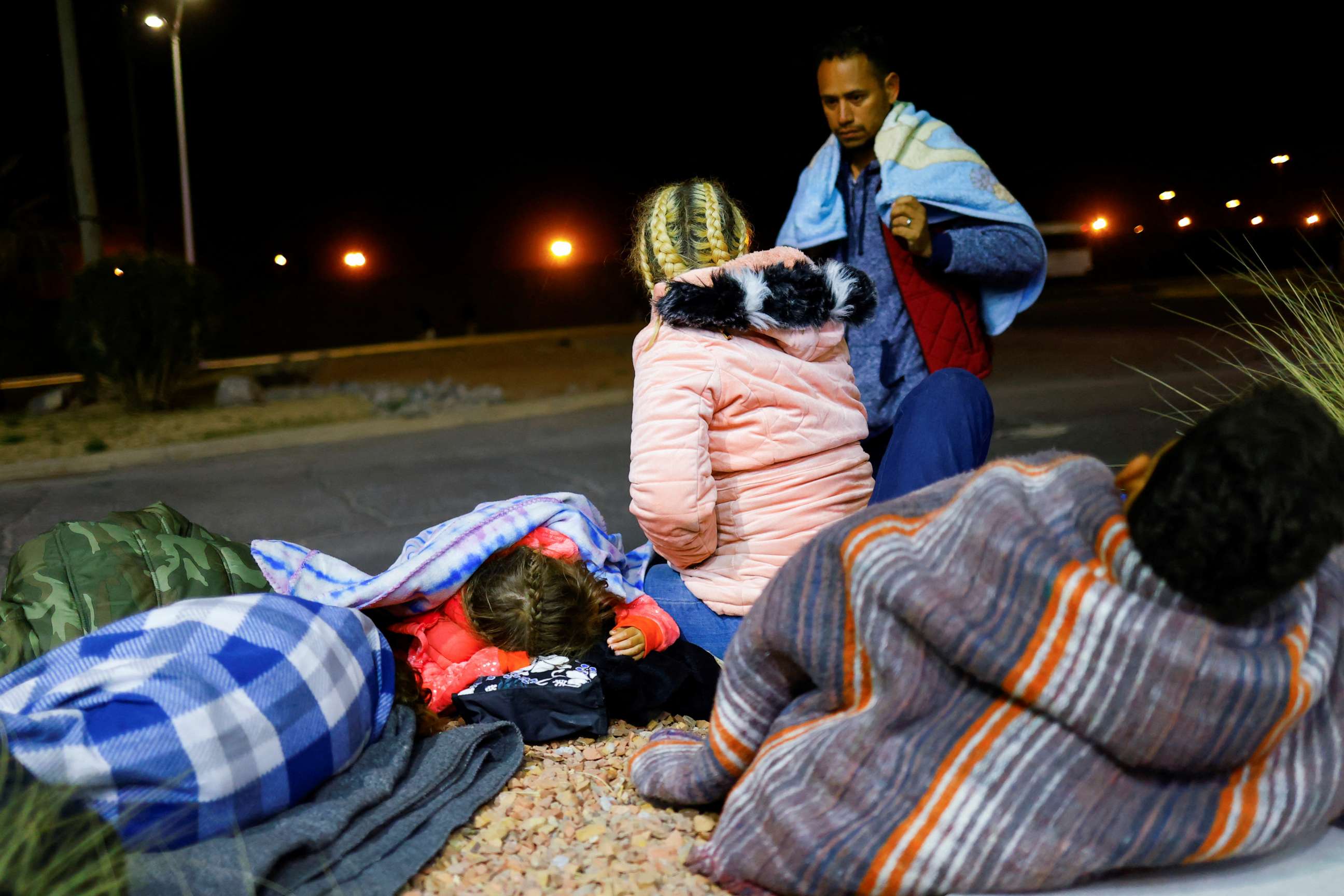 PHOTO: The Hernandez family, Venezuelan migrants seeking asylum using the U.S. Customs and Border Protection (CBP) CBP One application, rest on the street after they were not received for their appointment, in Ciudad Juarez, Mexico Feb. 8, 2023.