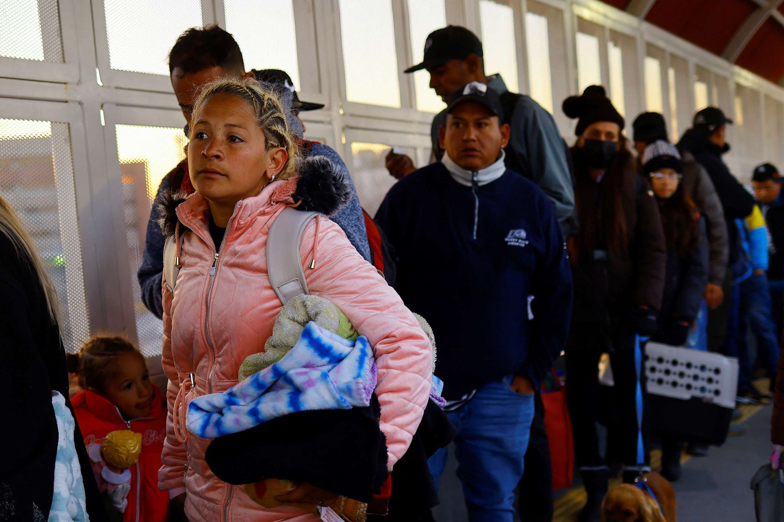 PHOTO: The Hernandez family, Venezuelan migrants seeking asylum in the United States wait to attend their appointment at the Paso del Norte International bridge, in Ciudad Juarez, Mexico Feb. 3, 2023.